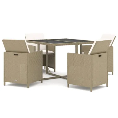 Produktbild von vidaXL 5-tlg. Garten-Essgruppe mit Kissen Poly Rattan Beige