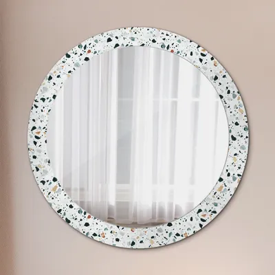 Produktbild von Ø80cm Spiegel - Glasrahmen mit Aufdruck - Wandspiegel Schlafzimmer - natürlich Stein