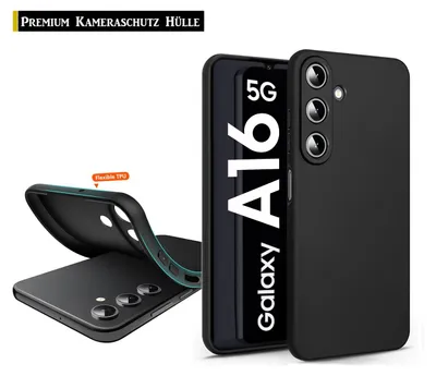 Produktbild von Für Samsung Galaxy A16 5G Silikon Schwarz Hülle Kameraschutz Hülle TPU Handy Schutz Premium Case