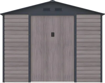 Produktbild von ADELMO Gartenhaus aus verzinktem Stahl, Holzmaserung - Farbe grau - 5,40 m²