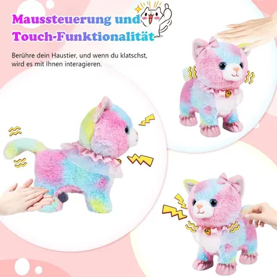 Produktbild von Spielzeugkatze für kinder, interaktive laufkatze mit leine und sound, sprachgesteuerte plüschkatze,rosa Plüschfigur