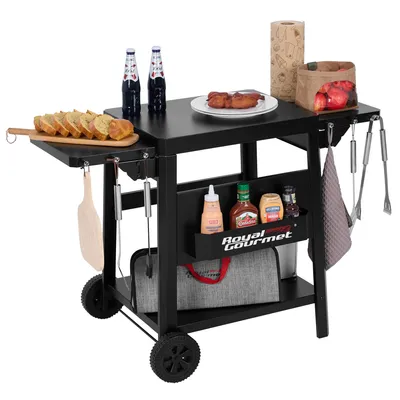 Produktbild von Royal Gourmet Grilltisch mit Bodenablage, Frontkorb, klappbaren Seitenablagen mit Haken Grillwagen für Balkon, Terrasse und Garten Servierwagen