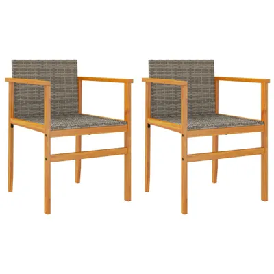 Produktbild von Gartenstühle 2 Stk. Grau Poly Rattan und Massivholz