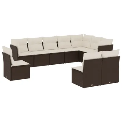 Produktbild von vidaXL 10-tlg. Garten-Sofagarnitur mit Kissen Braun Poly Rattan