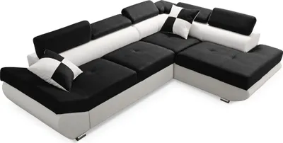 Produktbild von Robin Saturn Ecksofa mit Schlaffunktion Bettkasten 5 Verstellbare Kopfstützen 2 Kissen Sofa L-Form Schlafsofa Eckcouch Schlafcouch Wohnzimmermöbel Wohnlandschaft Rechts Schwarz Ultra Weiß