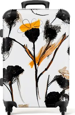 Produktbild von NoBoringSuitcases.com® Großer Koffer - Blumen - Schwarz - Pflanzen - Pastell - Gelb - Kombinationsschloss TSA - Hartschalen Trolley 4 Rollen - 72 liter - Reisekoffer - 66 cmKoffer Mittelgroß 67x43x25 cm, 72L,
