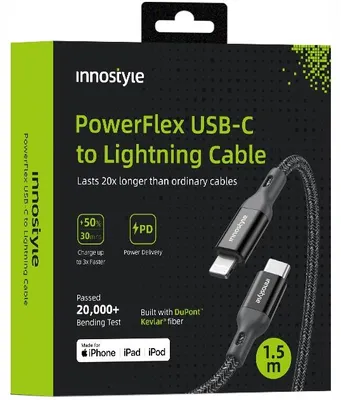 Obrázok produktu pre Innostyle Powerflex Usb-C Lightning Mfi Rýchlonabíjací Kábel Pre Iphone Polyamid 2M Čierny