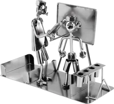 Produktbild von BRUBAKER Schraubenmännchen Lehrer mit Stiftehalter - Handarbeit Eisenfigur Schule Metallmännchen mit Visitenkartenhalter und Fach für Notizzettel