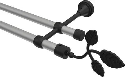 Produktbild von Interdeco Gardinenstange / Vorhangstange Silbergrau / Schwarz, Typ Primus Alessia (Blatt), 16 mm Ø 2-läufig, 280 cm