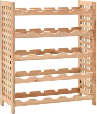 Imagen del producto de Estantería para botellas con capacidad para 25 unidades, fabricada en madera de nuez maciza, con dimensiones de 63 x 25 x 73 cm