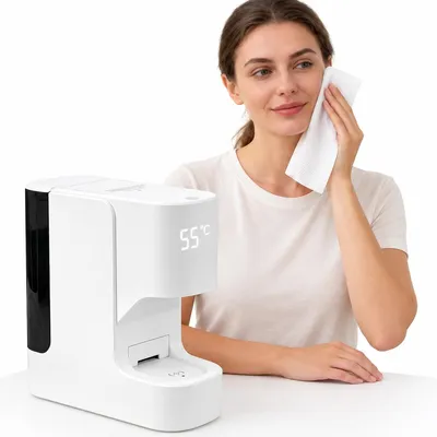 Produktbild von Heißhandtuchspender 2026, 5 Sek. Schnellheizung auf 55 °C, Sprachhinweise, automatische Ausgabe, 20 komprimierte Handtücher, für Zuhause & Salon