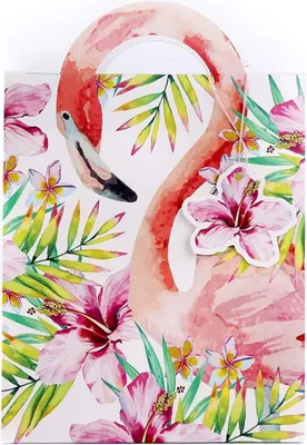 Produktbild von Geschenktasche Geschenktüte Papiertasche Flamingo mit Anhänger - 23 x 19 cm