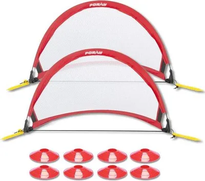 Produktbild von Famanu Fußballtor für Kinder - Set von 2 tragbaren 4FT Fußballnetzen mit 8 Feldmarkierungs-Kegeln