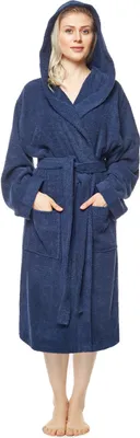 Produktbild von Arus Bademantel Pacific für Damen, wadenlang, 100% Baumwolle, Farbe:Marine, Größe:M