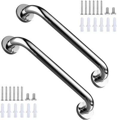Image de Barre d'appui de salle de bain en acier inoxydable avec revêtement antidérapant - 40 cm - pour personnes âgées