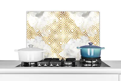 Produktbild von KitchenYeah®  Spritzschutz Küche - Küchenrückwand - Wandschutz für Herd und Spüle - Gold - Marmor - Muster - Geometrie 60x40 - Alu-Dibond (Alternative zum Spritzschutz aus Glas) - Hitzebeständig - Her