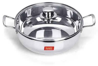 Edelstahl-Kadhai mit Glasdeckel, 3,8 L, Induktion geeignet