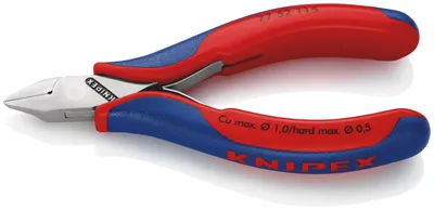 Produktbild von Knipex Elektronikseitenschneider DIN ISO 9654 Länge 115mm spitz / flach mit kleiner Facette - 77 52 115