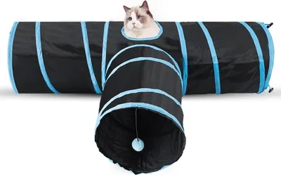 Produktbild von INF Faltbarer Katzentunnel: Interaktiver Spielspaß & Bewegung für Ihre Katze Blau+Schwarz