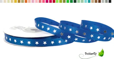 Produktbild von Satinband 10mm Sterne, 20 Meter, Farbauswahl:blau 352 / königsblau / royalblau