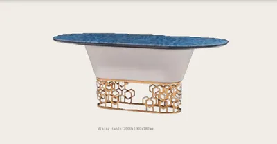 Produktbild von Luxus Designer Edelstahl Metall Esstisch Tische Wohn Zimmer Marmor Design Tische