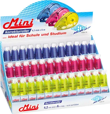 Image de Rouleau correcteur WEDO Mini, 4,2 mm x 6 m, couleurs assorties écriture immédiate, sans solvant, boîtier en (257 0420699)