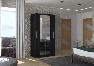 Obrázek produktu pro Šatní skříň se zrcadlem 100 cm LAMLA - černá