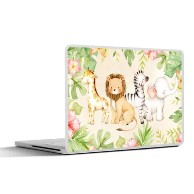 Produktbild von MuchoWow® Laptop Aufkleber Sticker Cover Dschungel - Tiere - Blumen - Pflanzen 25x18 cm - Laptop-Deko