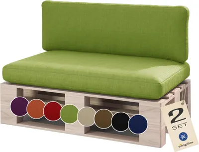 Produktbild von sunnypillow Palettenkissen für Palettenmöbel - 2er Set - Palettenauflage für Palettensofa für Haus Garten - Palettenpolster mit abnehmbarem Bezug für Europaletten - Rückenkissen & Sitzkissen Grün