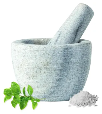 Productafbeelding van JADE TEMPLE Marmeren vijzel met stamper, diameter: 9,5 cm, hoogte: 7 cm - 1 set, grijs