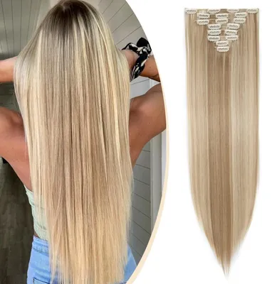 Produktbild von Clip In Extensions Haarverlängerung Glatt 8 Teiliges Set 18 Clips 66cm Sandblond & Bleichblond