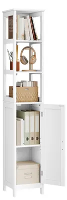Immagine prodotto di Mobiletto da bagno - Modello stretto e alto - 3 ripiani - Porta - Autoportante - 30 x 163 x 30 cm - Bianco