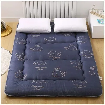Imagen del producto de Colchón futón con funda lavable, colchón japonés para el suelo, colchón acolchado, extra grueso, colchoneta plegable, sofá cama, cama de invitados (Color: Azul, Tamaño: 90x200 cm (35x79 pulgadas))