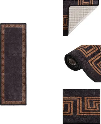 Image de vidaXL Tapis Lavable 80x300 cm Noir et Or Antidérapant - Tapis