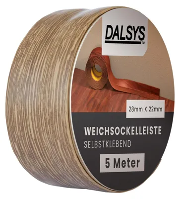 Produktbild von Dalsys Weichsockelleiste selbstklebend Dunkle Eiche 5m Klebeleiste, Abschlussleiste für Fugen in Wohnbereich, Küche, Bad, aus PVC Kunststoff