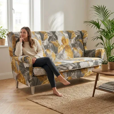 Produktbild von Schlafsofa ARI Poly 5 – im Ohrensessel-Stil, Webstoff in Beige, Family Meble, KI-generiertes Bild