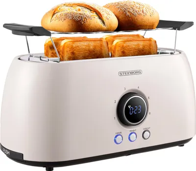Produktbild von Steinborg XXL 4 Scheiben Toaster Beige Digitales Display Toster Großer Toaster Edler Toaster Breiter Toaster Langer Toaster mit Brötchenaufsatz