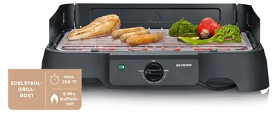 Produktbild von Severin Elektrogrill mit Edelstahl-Grillrost, Tischgrill 35–200 °C, Indoor & Outdoor, wenig Rauch, schnelle Aufheizzeit, einfache Reinigung, PG 8593