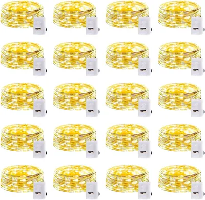 Image de Lot de 20 guirlandes lumineuses LED à piles, 3 modes : clignotement lent, clignotement rapide et lumière fixe, 2 mètres de long avec 20 LED, blanc chaud