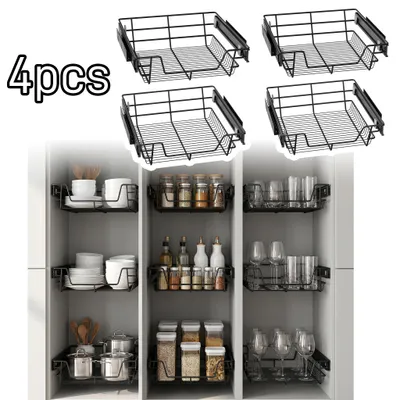 Produktbild von UISEBRT 4X Ausziehbarer Regalkorb, Passend für 50 cm Schränke, Korbbreite 47 cm, Eisen Küchenschrank Schublade mit Teleskopschiene Schwarz
