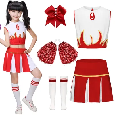 Immagine prodotto di Elzusha - Set di costumi da cheerleader per bambini, completo di pompon