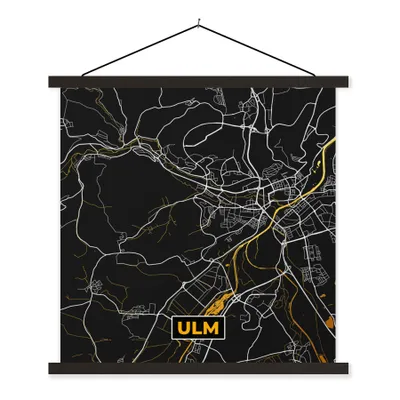 Produktbild von MuchoWow® Textilposter Ulm - Gold - Stadtplan - Karte - Deutschland 90x90 cm mit schwarzem Rahmen - Magnetisches