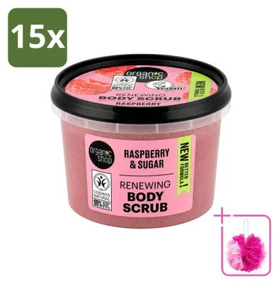 Obrázok produktu pre 15 kusov organického telového peelingu s malinami a cukrom – 250 ml – balenie