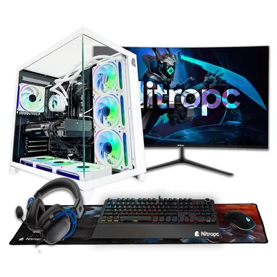 Immagine prodotto di Nitropc Gaming PC Pack Nitro Plus - Intel Core i9-12900KF, NVIDIA RTX 5070 12GB, 32GB DDR4, M.2 1TB, Bianco - Monitor 27" 2K