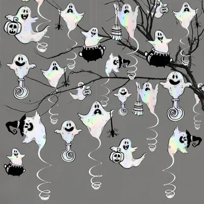 Produktbild von Halloween Deko Geisterwirbel Girlande 18 Stück Schillernd Weiß Papier für Party Geburtstag Junggesellenabschied