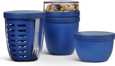 Obrázek produktu pro Mepal - propagační sada hrnců Ellipse 3-dílná - kelímek na oběd 500 + 200 ml, kelímek na ovoce 600 ml, kelímek na svačinu 350 ml - nádoba na potraviny, kelímek na jogurt, kelímek na cestu - lze mýt v myčce - živě modrá barva