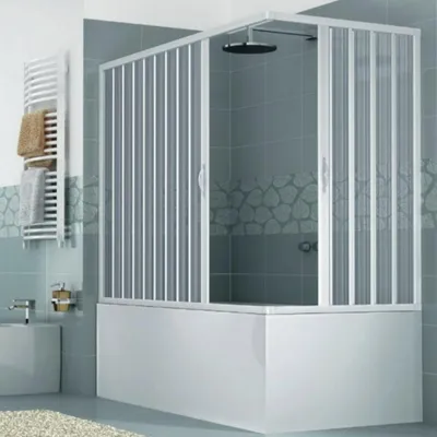Immagine prodotto di Box parete angolare in PVC per vasca h150 cm con apertura centrale a soffietto