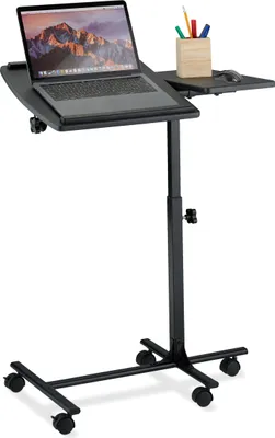 Produktbild von Relaxdays Laptoptisch, höhenverstellbar, mit Rollen, neigbare Tischplatte, PC Tisch, HxBxT: 65–85 x 61 x 40 cm, schwarz