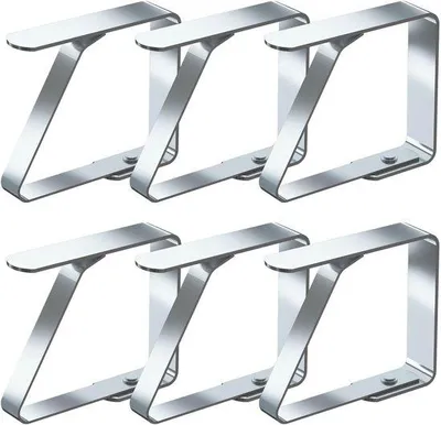 Produktbild von Famanu Tischdeckenklammern aus Edelstahl - Set von 6 für Tischplatten von 2,5-4 cm