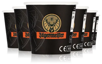Produktbild von 40x Jägermeister Likör Shotglas Stamper Kurzer 2cl/4cl Einweg Pappbecher